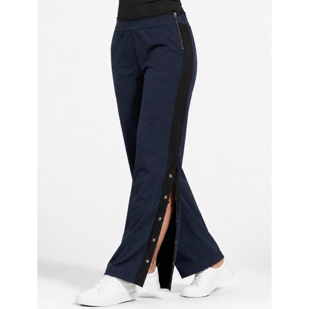 Athleta Gramercy Track Trousers Womens 6 Black Wide Snap Leg Pants Travel Active